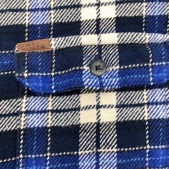 Orvis Mens‎ Long Sleeve Button Up Heavy Flannel Shirt Jacket Blue Plaid Size XXL - Picture 6 of 9